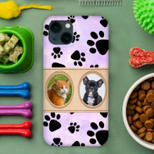 Fundo roxo com patas, foto personalizada de animal