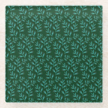 Fundo Verde Escuro com Folhas Botânicas em Verde A