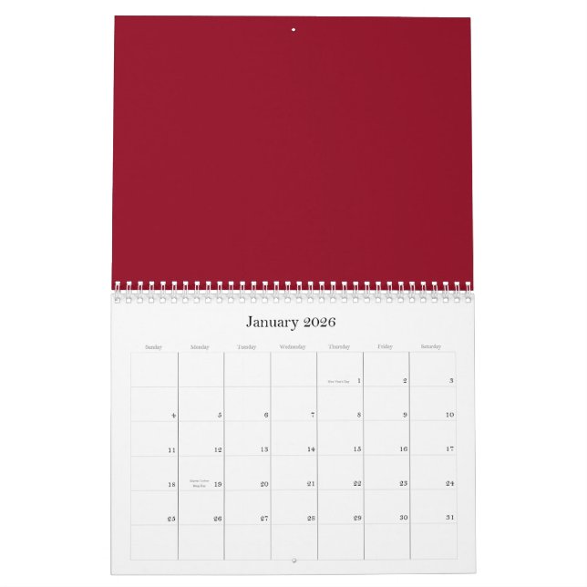 Fundo Vermelho em um Calendário (Jan 2026)