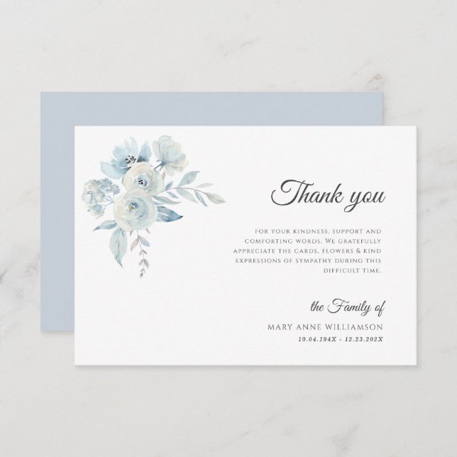 funeral floral azul claro obrigado cartões (Frente/Verso)