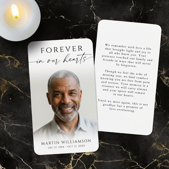 Funeral Forever Hearts Photo Minimal Prayer Card (Criador carregado)