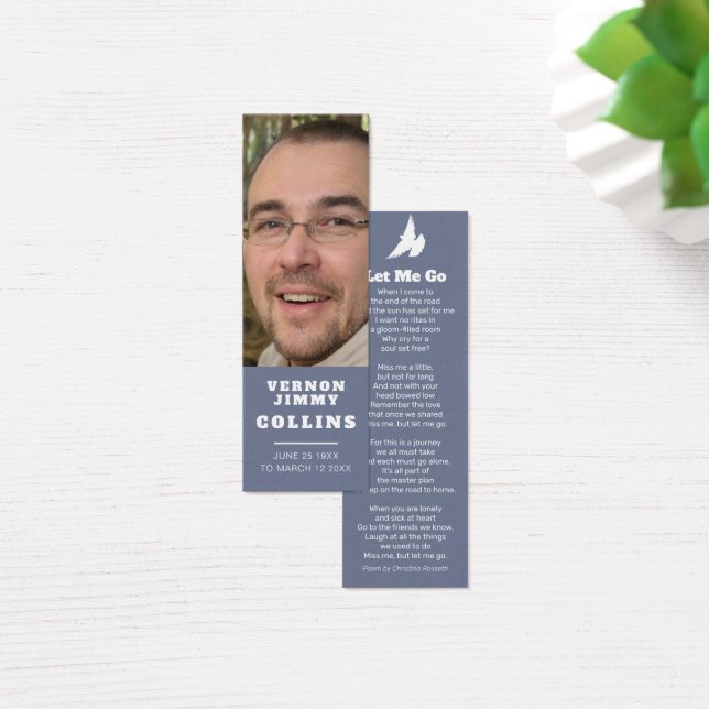 Funeral let me go white dove poem photo bookmark (Mesa)
