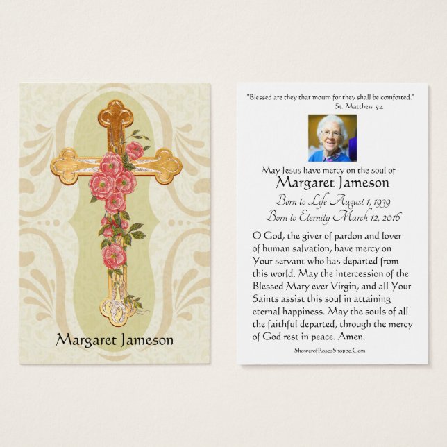 Funeral Memorial Cross Floral Santa Card - (Frente & Verso)