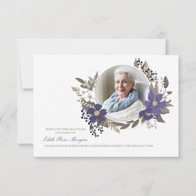 Funeral Obrigado Cartão Floral Fotográfico (Frente)