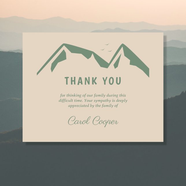 Funeral Obrigado Nota Cartão com Montanhas Verdes (Funeral Thank You Note Card with Green Mountains)