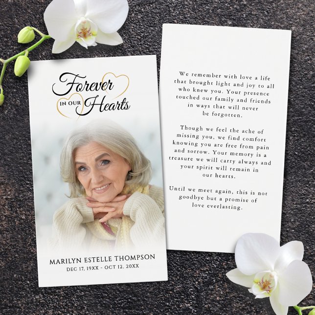 Funeral Photo Forever Hearts Photo Prayer Card (Criador carregado)