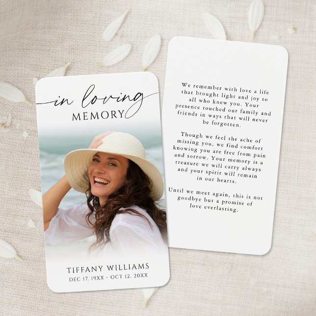 Funeral Photo In Loving Memory Modern Prayer Card (Criador carregado)
