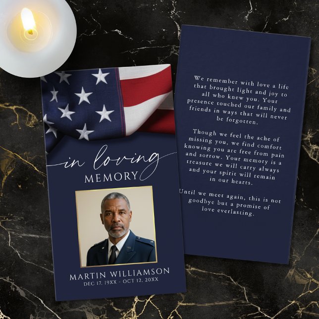 Funeral US Flag Military Photo Prayer Card (Criador carregado)