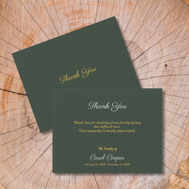 Funeral Verde Dourado e Florestal Obrigado Cartão  (Gold & Forest Green Funeral Thank You Note Card)