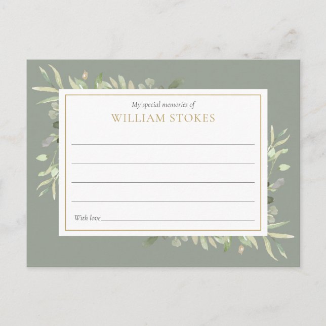 Funeral Verde Personalizado Compartilha Um Cartão  (Frente)