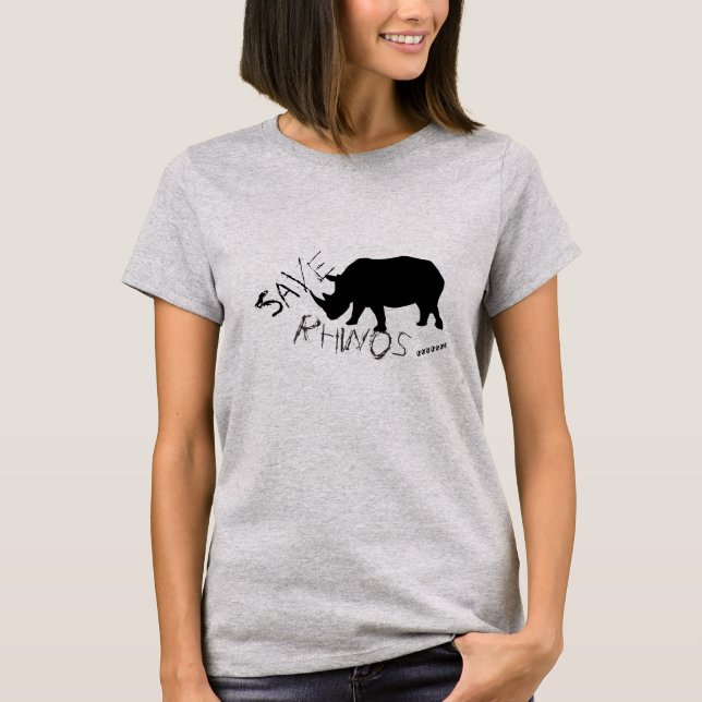 Funky and Na moda Save Rhinos T-Shirt Top (Frente)