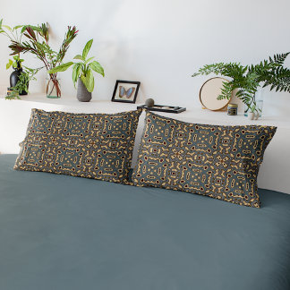 Funky Dark Teal Blue Taupe Brown Bohemian Bali Art