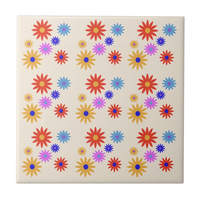 Funky Retro 70s Abstrato Daisy Flowers Impressão B (Frente)