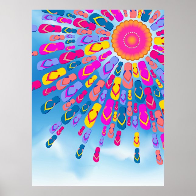 Funky Summer Sun Flip Flops Rays Poster (Frente)
