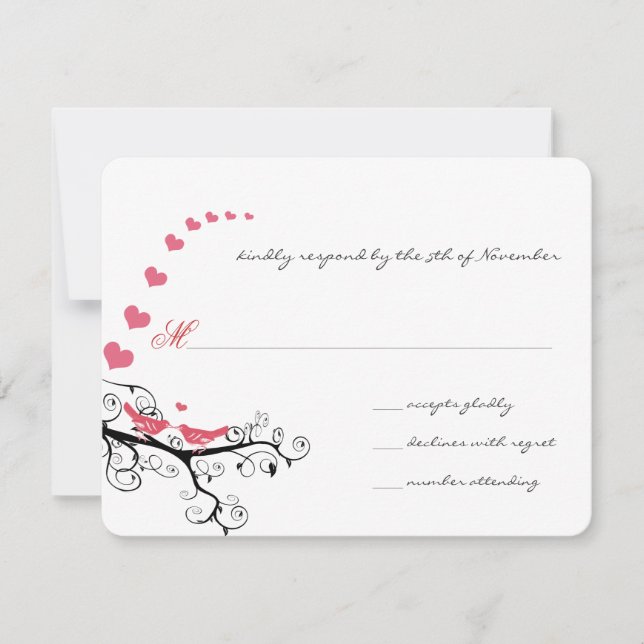 Funky Swirly Pink Love Tree Weding RSVP (Frente)