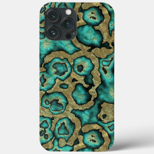 Funky Turquoise Green Faux Dourado Swirls Art Patt