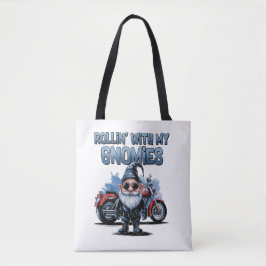 Funny Biker Gnome Tote Bag