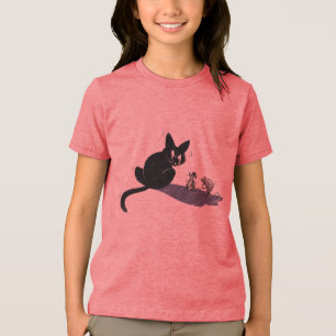 Funny Black Cat and Scared Mice Cartoon Kids T-Shi