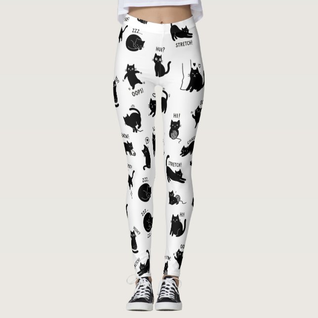 Funny Black Cat Cartoon Pattern Leggings (Frente)