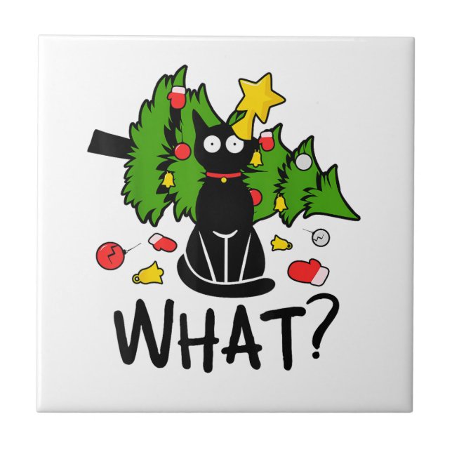 Funny Black Cat Christmas Tree Merry Santa Humor C (Frente)