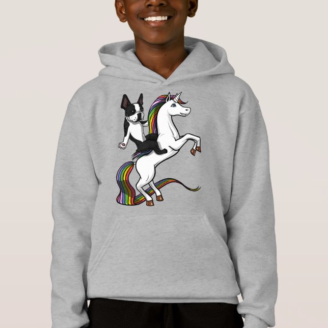 Funny Boston Terrier Dog pilotando Unicorn (Frente)