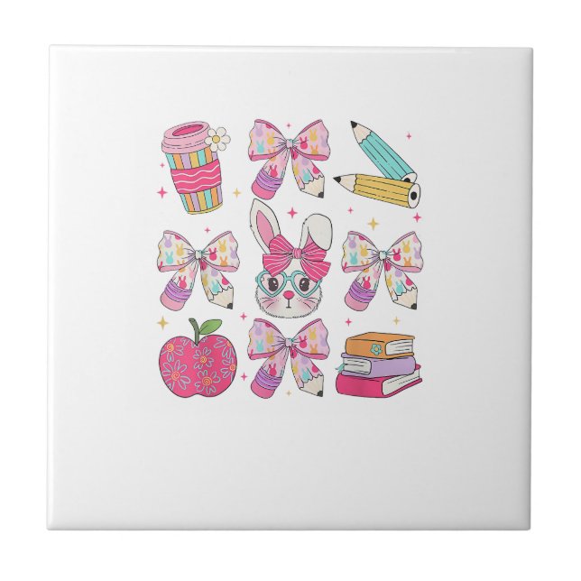 Funny Bunny Coquette Bow Rabbit Teacher Easter Ret (Frente)