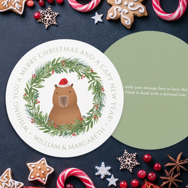 Funny Capybara Papais noeis Pun Sage No Cartão De  (Spread holiday fun with our festive capybara Christmas Card!)