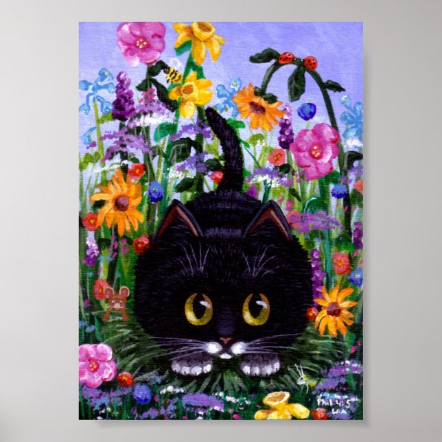 Funny Cat Poster Floral Flores Criacionaristas (Frente)