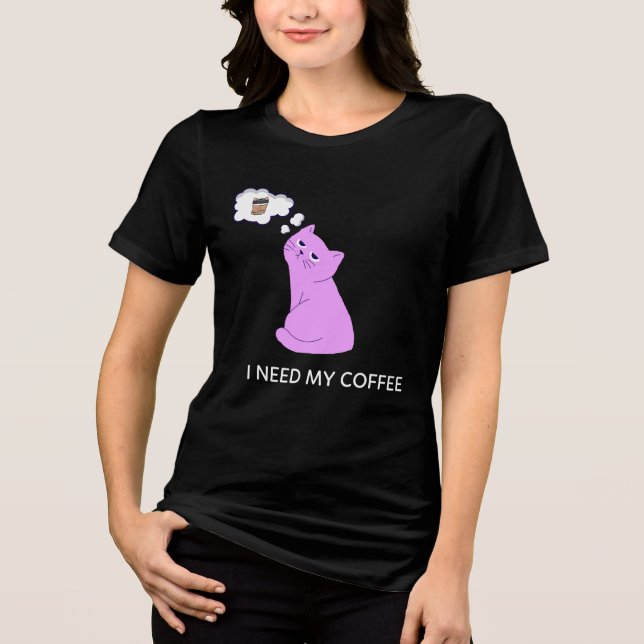 Funny Cat Shirt – I Need My Coffee Tee (Frente)