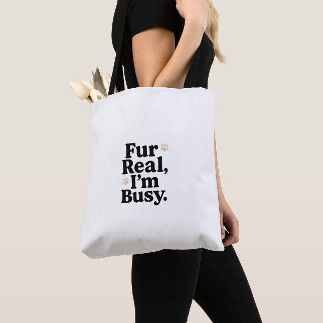 Funny Cat Tote Bag – "Fur Real I'm Busy"_ Cute bag (Close Up)