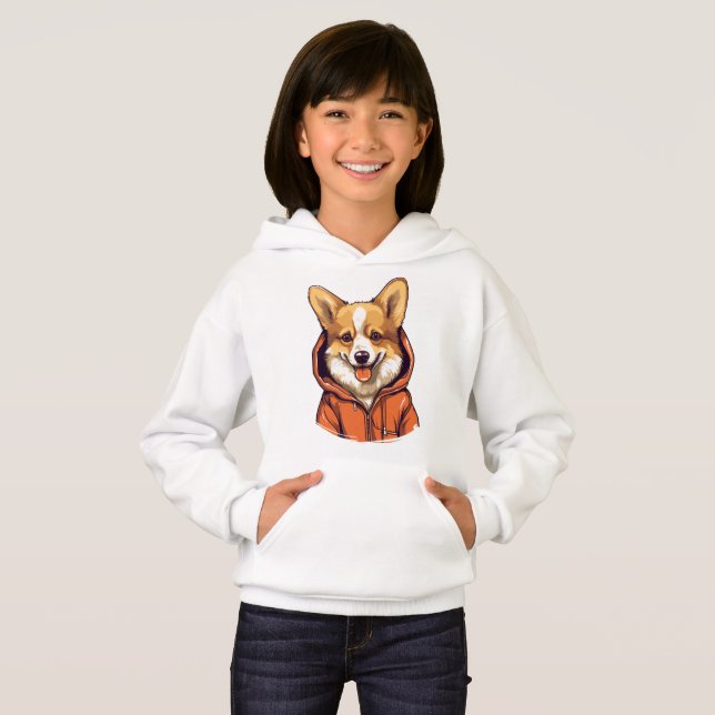 Funny Corgi Vestindo Hoodie (Frente Completa)