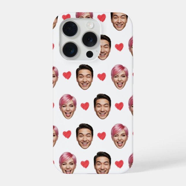 Funny Custom Couple Faces Pattern Red Hearts (Verso)