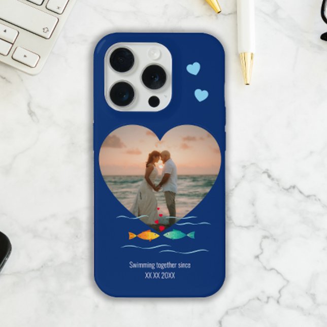 Funny Fish Pun Custom Photo Valentine's Day (Romantic Valentine's day photo case for iphone with custom text, date and heart photo)