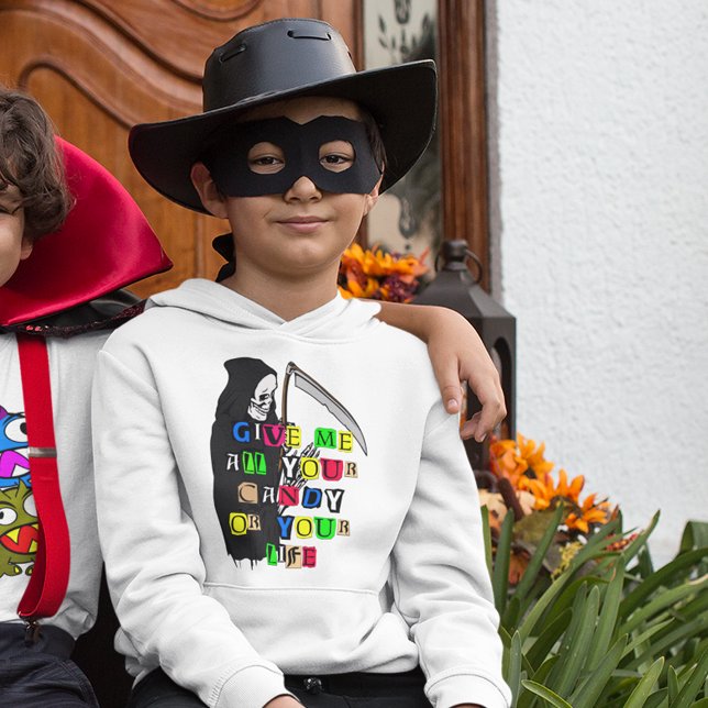 Funny Grim Reaper me dá tipografia doce (Funny Grim Reaper Give Me Candy Typography Kid's Hoodie)