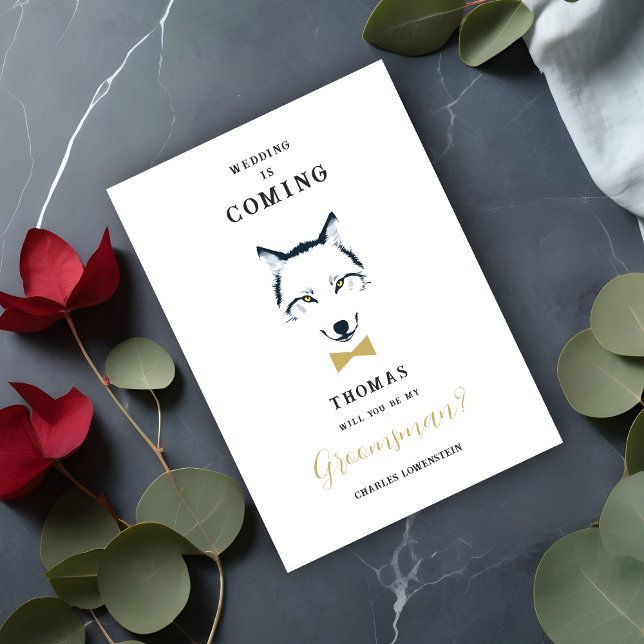 Funny Groomsman Gold Bow Tie Wedding Proposal (Groomsman Proposal Card with Faux Gold Bow Tie and Wedding)