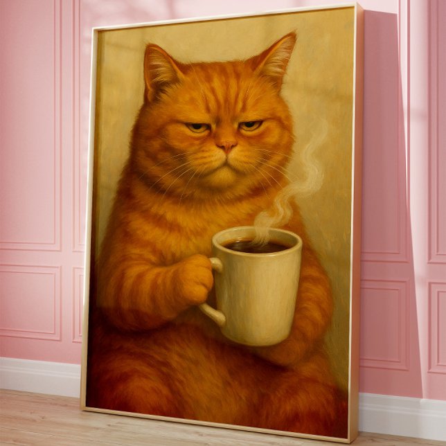 Funny Grumpy Cat Café Poster Vintage Oil Art (Criador carregado)