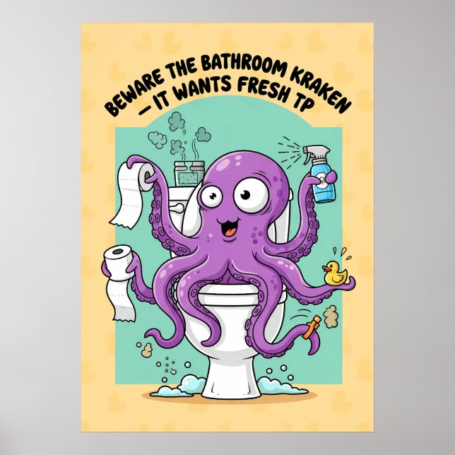 Funny Kraken Bathroom Poster (Frente)