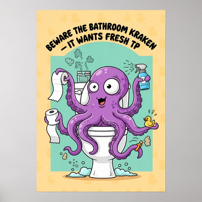 Funny Kraken Bathroom Poster (Frente)