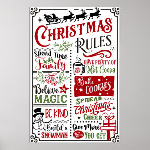 Funny Moderno Regras de Natal Sinal de Poster