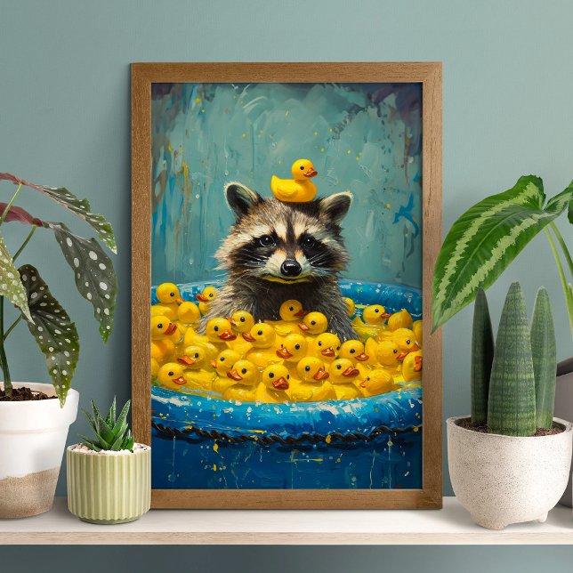 Funny Raccoon Rubber Duck Pool Poster (Criador carregado)