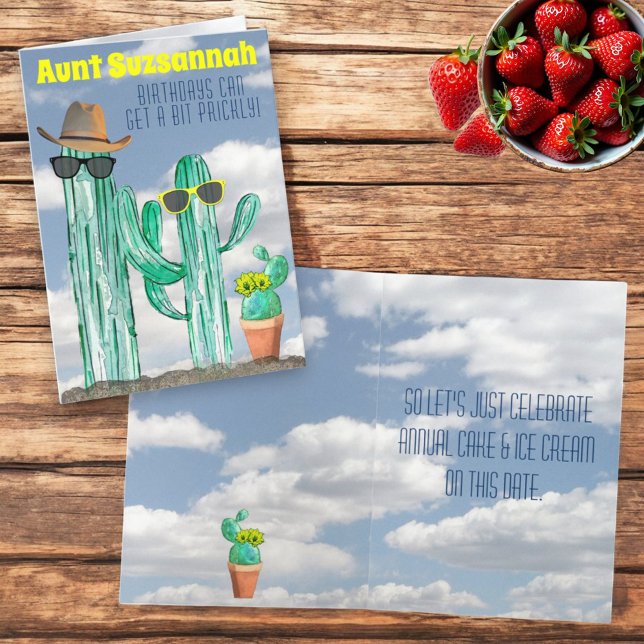 Funny Southwest Watercolor Cactus Name Modelo (greeting card cover and inside)