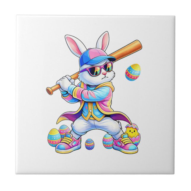 Funny Tie Dye Rabbit Baseball Easter Bunny Men Boy (Frente)