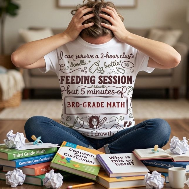 Funny Tired Mom Personalized School Grade & Feedin (Promotional Images: The main photo is a professional mockup for display purposes. Please swipe throu)