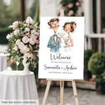 Funny Watercolor Wedding Poster Quirky Casal Art