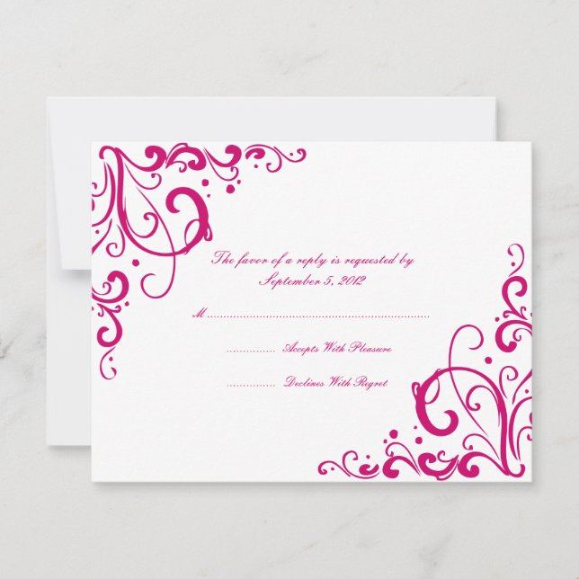 Fuschia e RSVP de Casamento Flourado Branco (Frente)