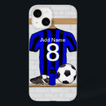 Futebol preto personalizado e futebol azul Jersey<br><div class="desc">Camisa de futebol com striping azul e preto personalizado,  basta adicionar seu próprio nome e número para criar um único presente ou prêmio de futebol. Se você precisar desta camisa de futebol listrada em qualquer outra combinação de cores,  entre em contato conosco através do link de contato da loja</div>