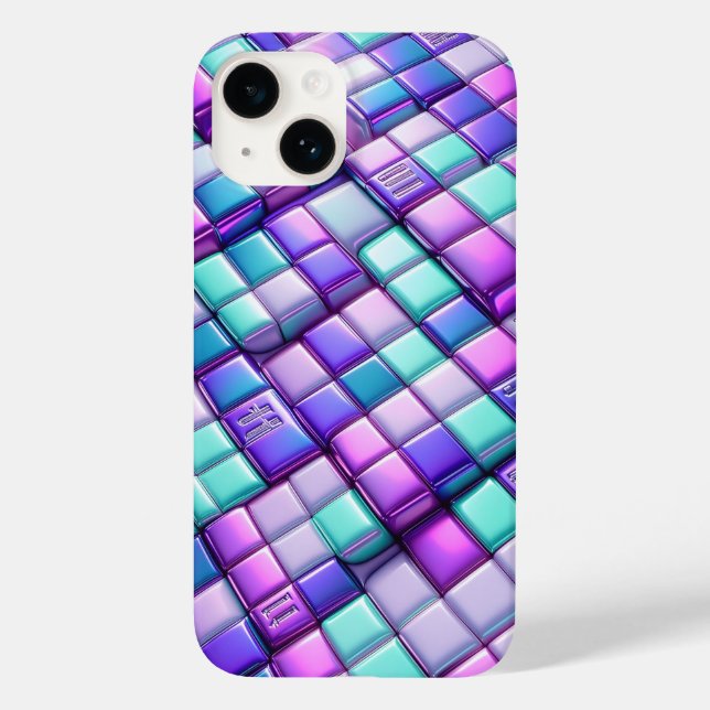 Futuristic Iridescent Tech Grid Phone Case - Metal (Verso)