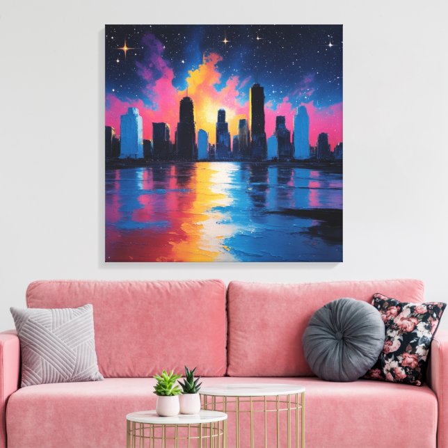 Futuristic Urban Skyline at Sunset Canvas Print  (Insitu(Sala de estar))