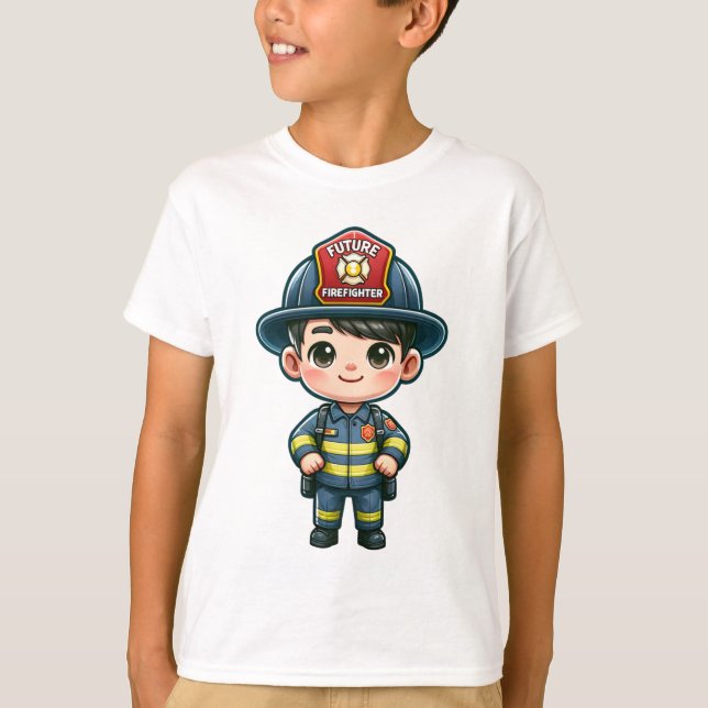 Futuro Camiseta de Bombeiros - Caricatura Adorável (Frente)