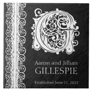 G Azulejo de Casamento "White Lace on Black"